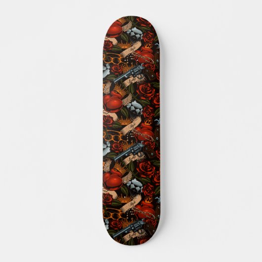 Pistool van de schedel Rozen Graffiti patroon Persoonlijk Skateboard (Voorkant)