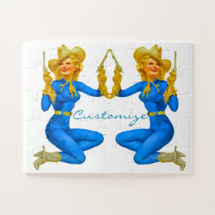 Pistool-wapende Pin-up Cowgirl Thunder_Cove Legpuzzel