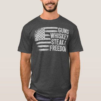 Pistool Whiskey Steak Freedom USA Amerikaanse vlag T-shirt