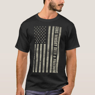 Pistool Whisky Beer & Freedom American Flag Funny T-shirt