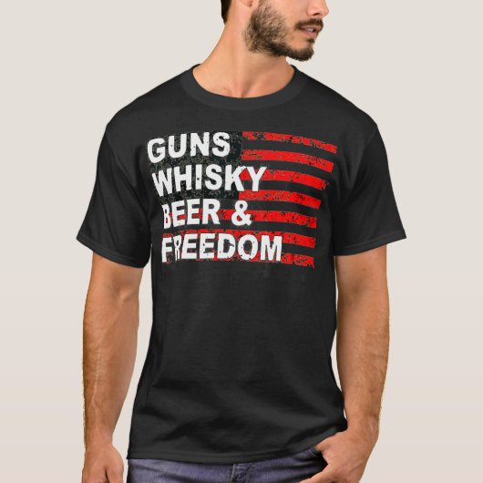 Pistool Whisky Beer Freedom American Flag T-shirt (Voorkant)