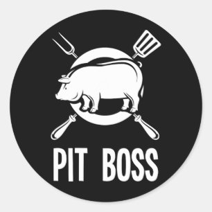 Pit Boss Shirt BBQ Funny Pitmaster Pig Grilling GI Ronde Sticker