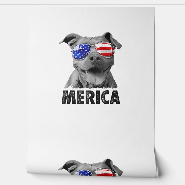 Pit Bull 4 juli Merica Mannen American Flag Sung Behang (Afrollen)