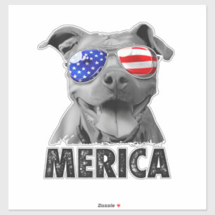Pit Bull 4 juli Merica Mannen American Flag Sung Sticker