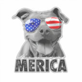 Pit Bull 4 juli Merica Mannen American Flag Sung Sticker (Voorkant)