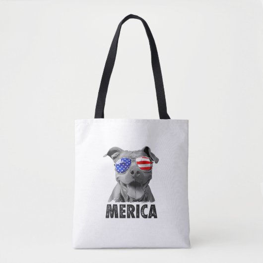 Pit Bull 4 juli Merica Mannen American Flag Sung Tote Bag (Voorkant)