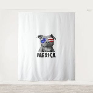 Pit Bull 4 juli Merica Mannen American Flag Sung Wandkleed