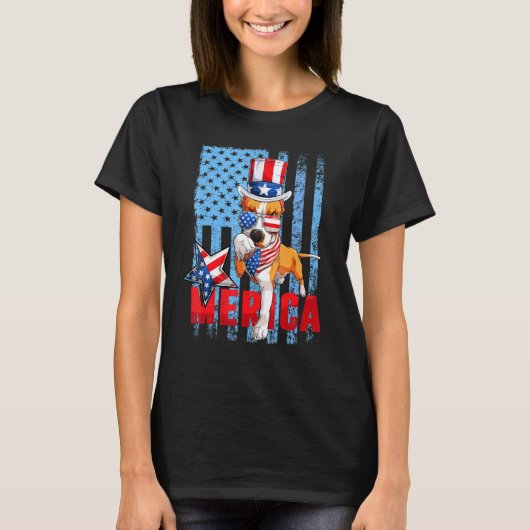 Pit Bull 4 juli Merica Mannen Vrouwen USA Flag Dog T-shirt (Voorkant)