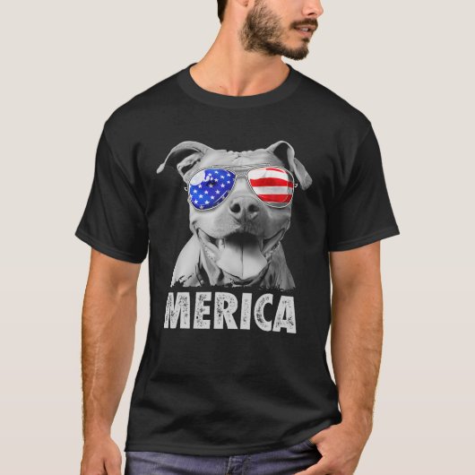 Pit Bull 4th Juli Merica Mannen Amerikaanse vlag s T-shirt (Voorkant)