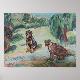 pit bull and rottweiler Van Gogh style Poster