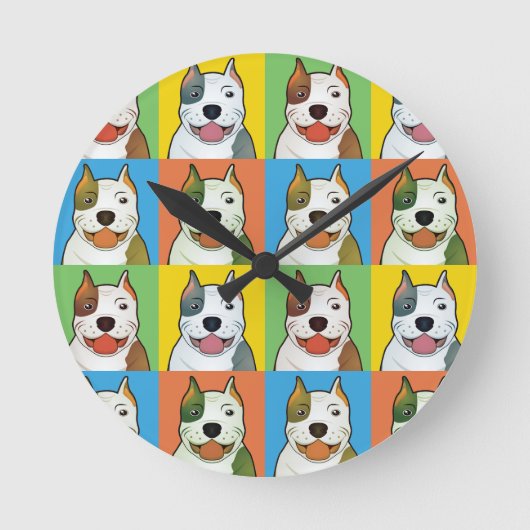 Pit Bull Cartoon Pop-Art Ronde Klok (Voorkant)