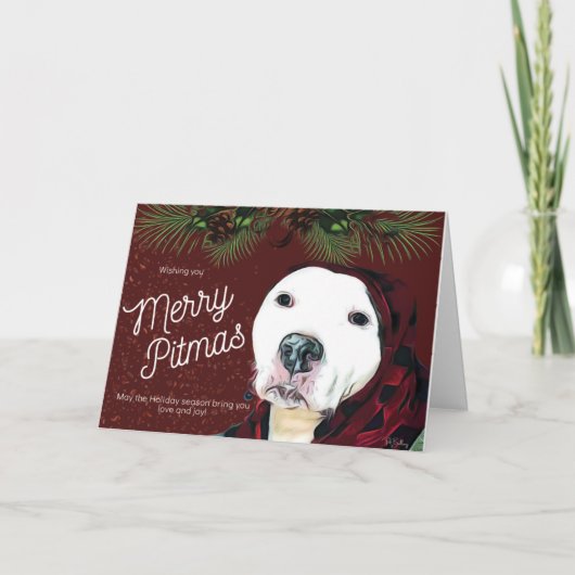 Pit Bull Christmas "Merry Pitmas"  Greeting Card Kaart (Voorkant)