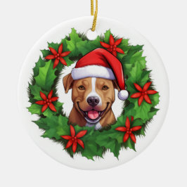 Pit Bull Christmas Wreath Ornament