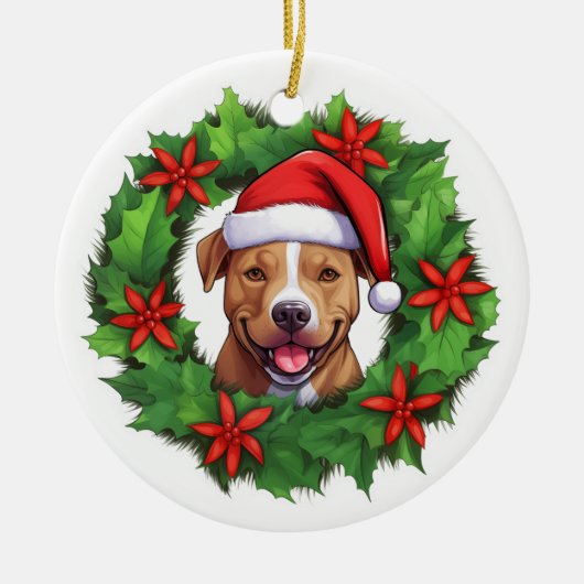 Pit Bull Christmas Wreath Ornament (Voorkant)