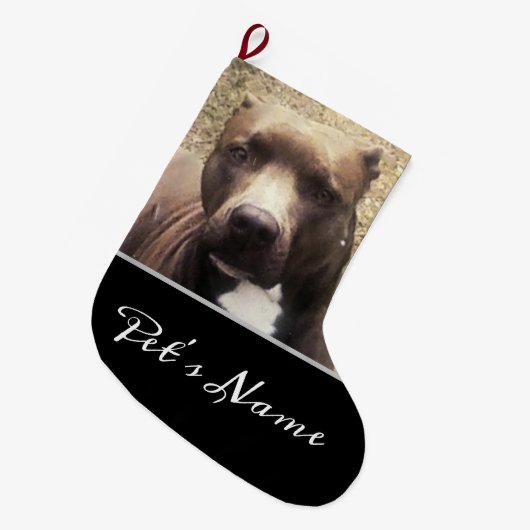 Pit Bull Dog Aangepaste foto Pet Aangepast Grote Kerstsok (Voorkant (Hangend))