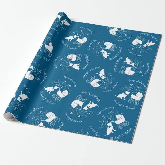 Pit Bull Dog Baby shower Blue Boy Pitbull Cadeaupapier (Uitgerold)