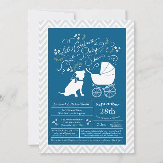 Pit Bull Dog Baby shower Blue Boy Pitbull Kaart (Voorkant)