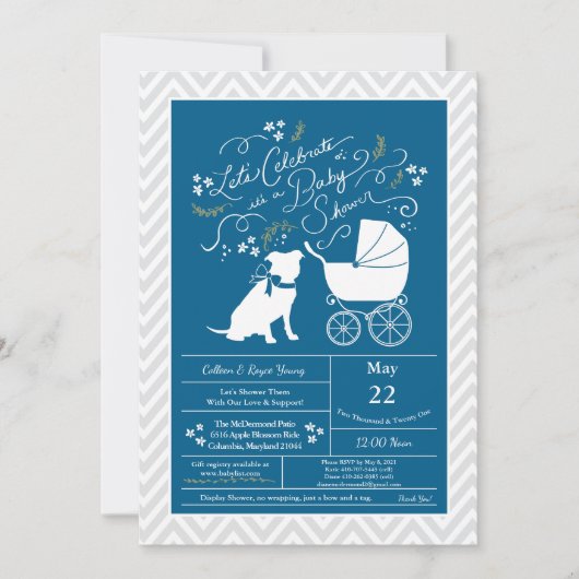 Pit Bull Dog Baby shower Blue Boy Pitbull Kaart (Voorkant)