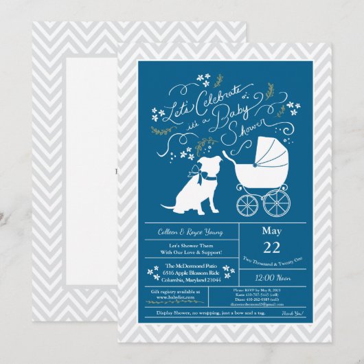 Pit Bull Dog Baby shower Blue Boy Pitbull Kaart (Voorkant / Achterkant)