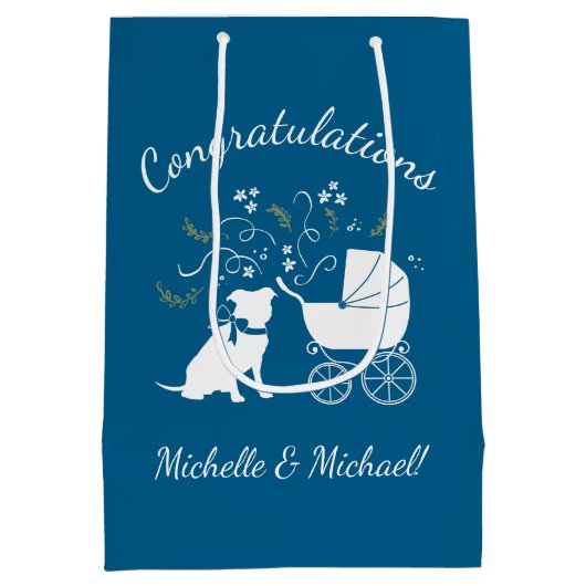 Pit Bull Dog Baby shower Blue Boy Pitbull Medium Cadeauzakje (Achterkant)