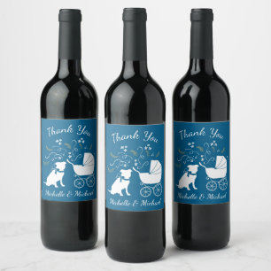 Pit Bull Dog Baby shower Blue Boy Pitbull Wijn Etiket