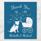 Pit Bull Dog Baby shower Blue Boy Pitbull Wijn Etiket (Enkel label)