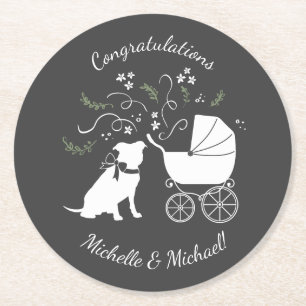 Pit Bull Dog Baby shower Geslacht Neutrale Pitbull Ronde Kartonnen Onderzetter