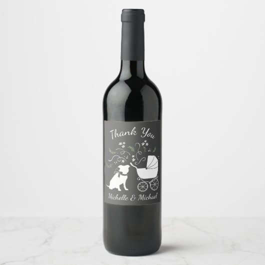 Pit Bull Dog Baby shower Geslacht Neutrale Pitbull Wijn Etiket (Voorkant)