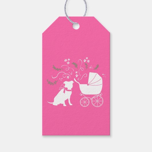 Pit Bull Dog Baby shower Roze Girl Pitbull Cadeaulabel (Voorkant)