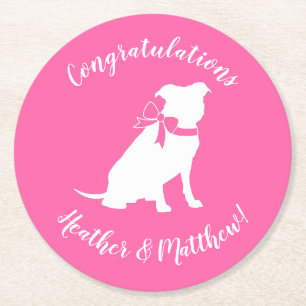 Pit Bull Dog Baby shower Roze Girl Pitbull Ronde Kartonnen Onderzetter