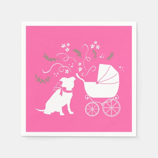 Pit Bull Dog Baby shower Roze Girl Pitbull Servet (Voorkant)