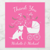 Pit Bull Dog Baby shower Roze Girl Pitbull Wijn Etiket (Enkel label)