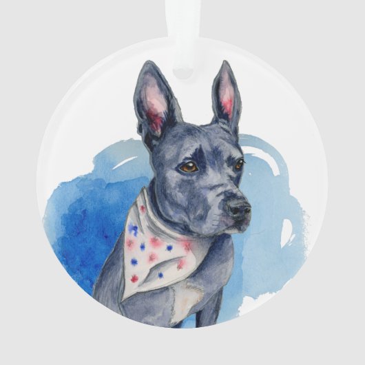 Pit Bull Dog Blue Waterverf  Ornament (achterkant)