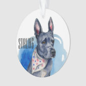 Pit Bull Dog Blue Waterverf Ornament (voorkant)