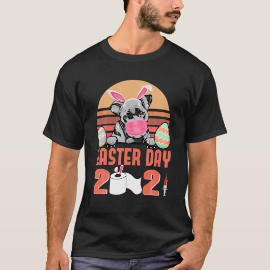 Pit Bull Dog Face Mask Rabbit Bunny Easter Day T-shirt (Voorkant)