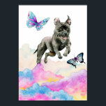 Pit Bull Dog Fantasy Waterverf Pop Art Poster<br><div class="desc">Dit is een grillige waterverf illustratie van een zwarte roofhond die uit de regenboogkleurige wolken springt. Er vliegen  vlinders rond de hond. Pop kunstontwerp voor hondenliefhebbers.</div>
