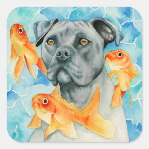 Pit Bull Dog Fantasy Waterverf Vierkante Sticker