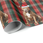 Pit Bull Dog Green en Red Holiday Plaid Kerstmis Cadeaupapier (Rol Hoek)
