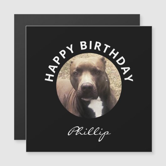 Pit Bull Dog Happy Birthday - persoonlijk magneet (Voorkant / Achterkant)