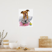 Pit Bull Dog in Bathrobe Waterverf Schilderen Poster (Keuken)