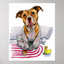 Pit Bull Dog in Bathrobe Waterverf Schilderen Poster