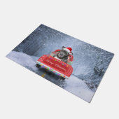 Pit Bull Dog in Snow, zittend met Kerstmis Deurmat (Schuin)