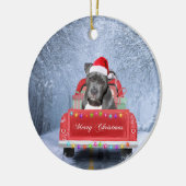 Pit Bull Dog in Snow, zittend met Kerstmis Keramisch Ornament (Links)