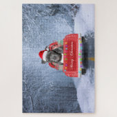 Pit Bull Dog in Snow, zittend met Kerstmis Legpuzzel (Verticaal)