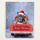 Pit Bull Dog in Snow, zittend met Kerstmis Planner (Voorkant)