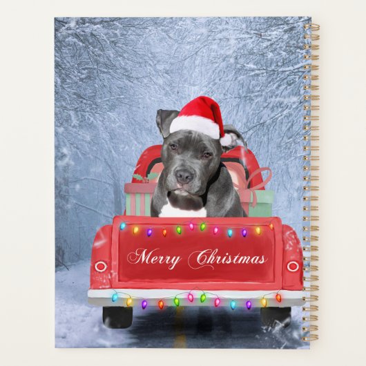 Pit Bull Dog in Snow, zittend met Kerstmis Planner (Achterkant)