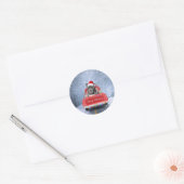 Pit Bull Dog in Snow, zittend met Kerstmis Ronde Sticker (Envelop)