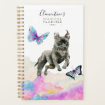 Pit Bull Dog Magical Planner<br><div class="desc">Dit is een grillige waterverf illustratie van een zwarte pit die uit de regenboogkleurige wolken springt. Er vliegen vlinders rond de hond. Geschilderd met Holbein en Daniel Smith waterverven.</div>