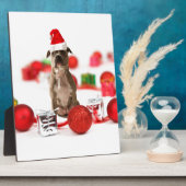Pit Bull Dog met cadeaudoos en kerstversieringen Fotoplaat (Zijkant)