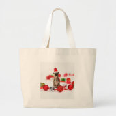 Pit Bull Dog met cadeaudoos en kerstversieringen Grote Tote Bag (Voorkant)